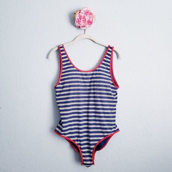 Vineyard Vines Other - Vineyard Vines Blue and White Striped Red Trimmed One Piece Swimsuit